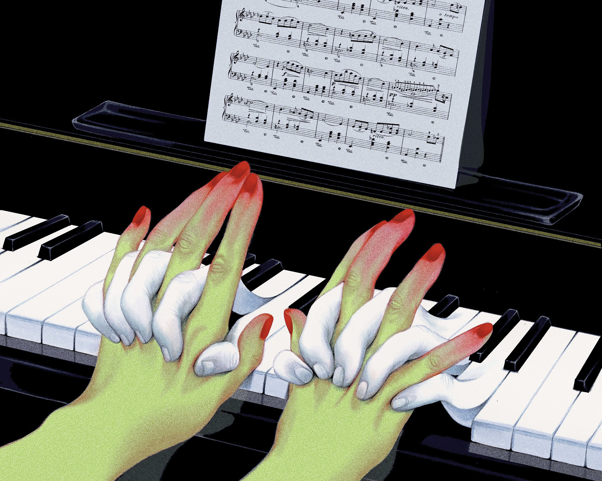 Illustration von Händen, Klavier spielen
