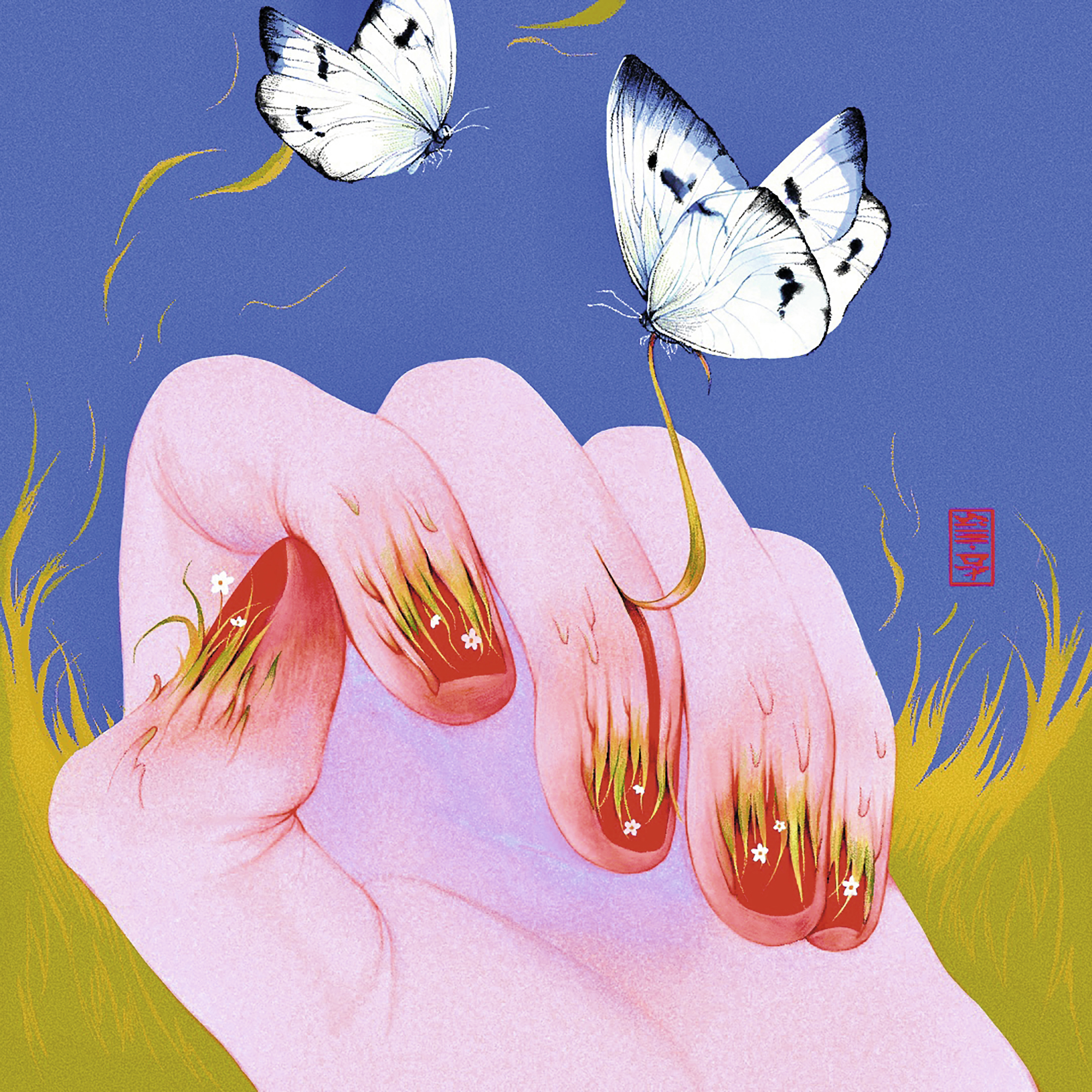 Illustration von Hand mit Schmetterlingen