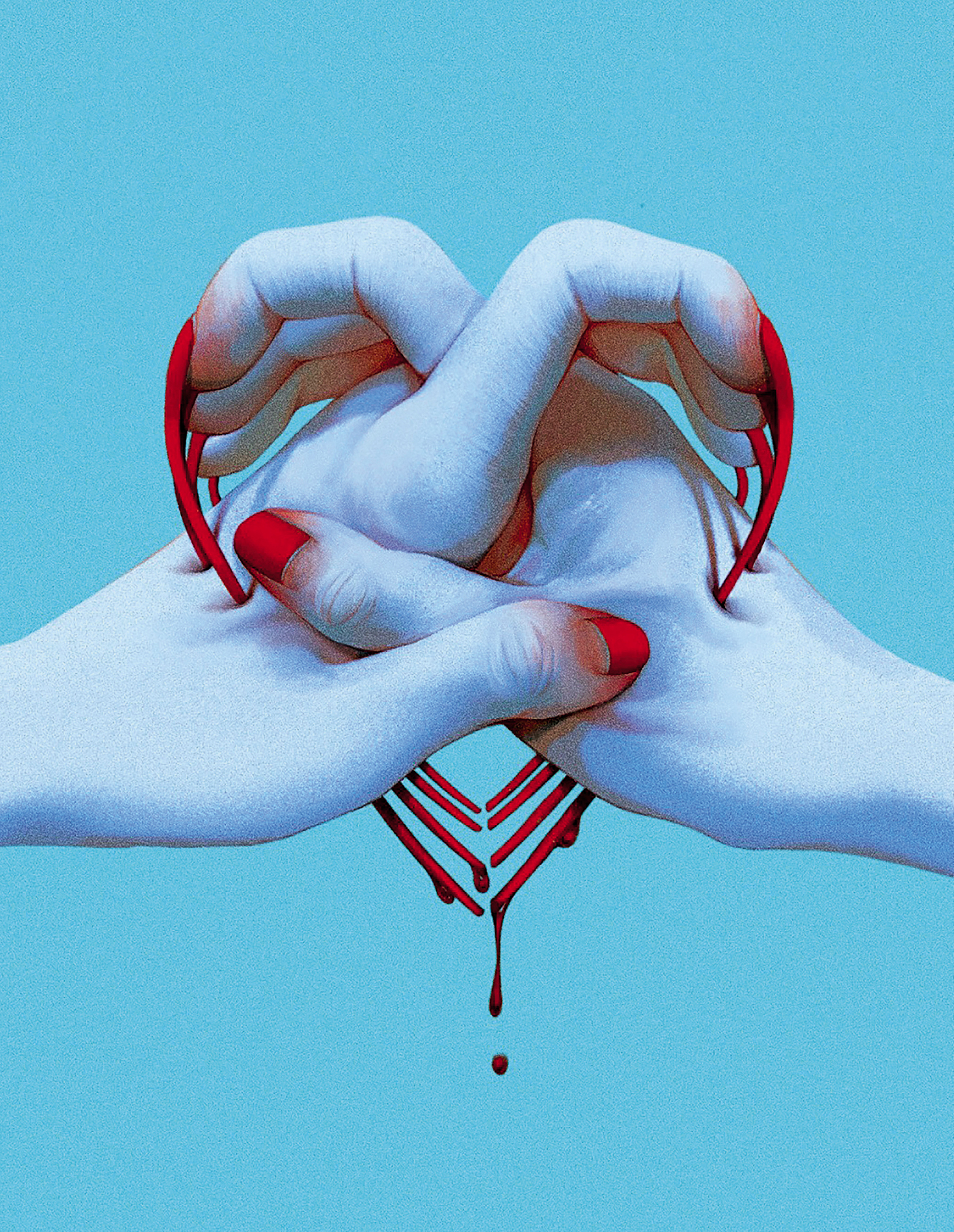 Zwei Hände mit roten Nägeln bilden ein Herz