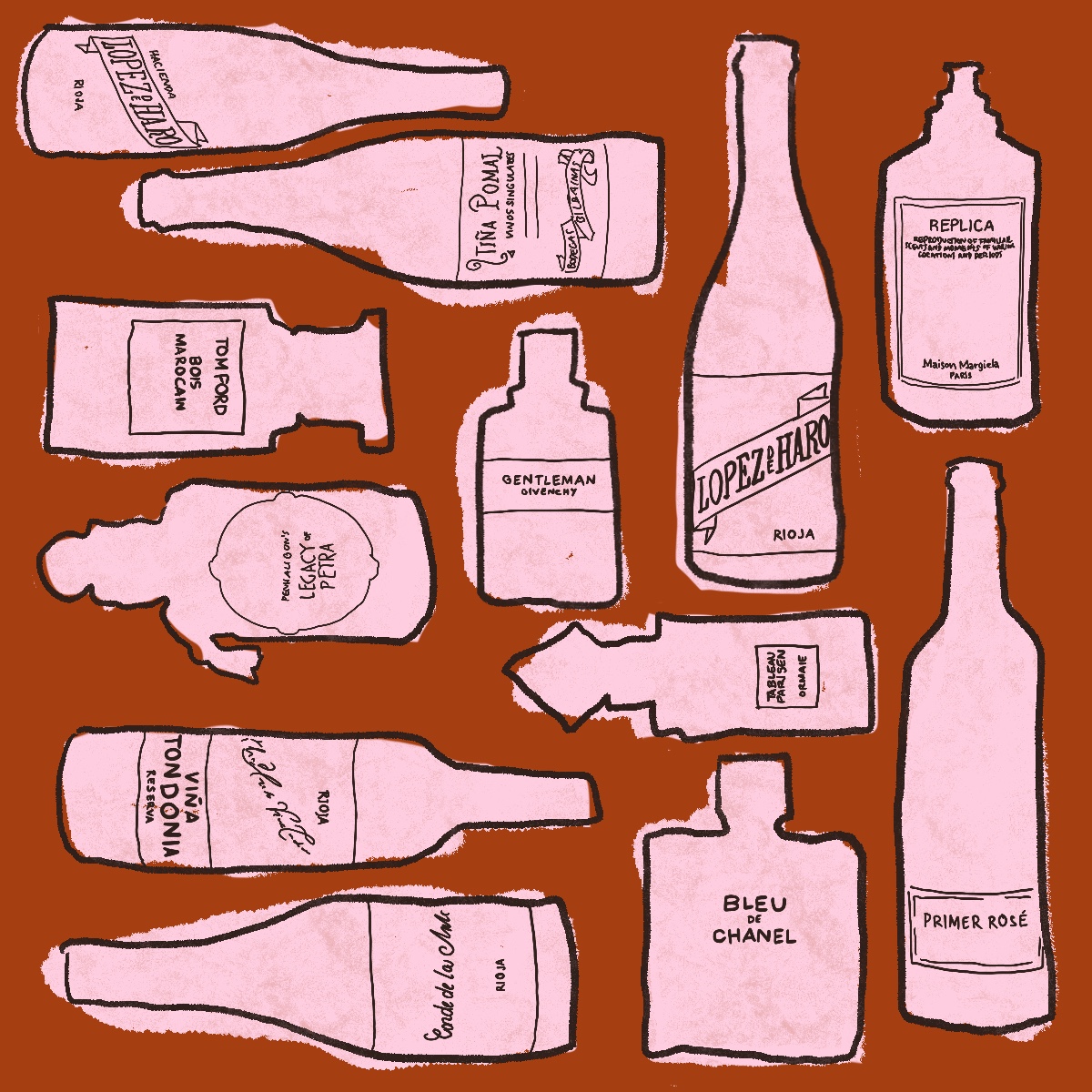 Illustration von rosanen Flaschen