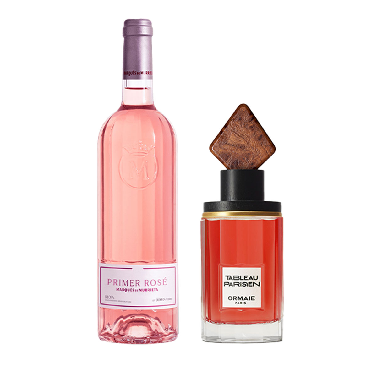 Roséwein und Parfumflakon