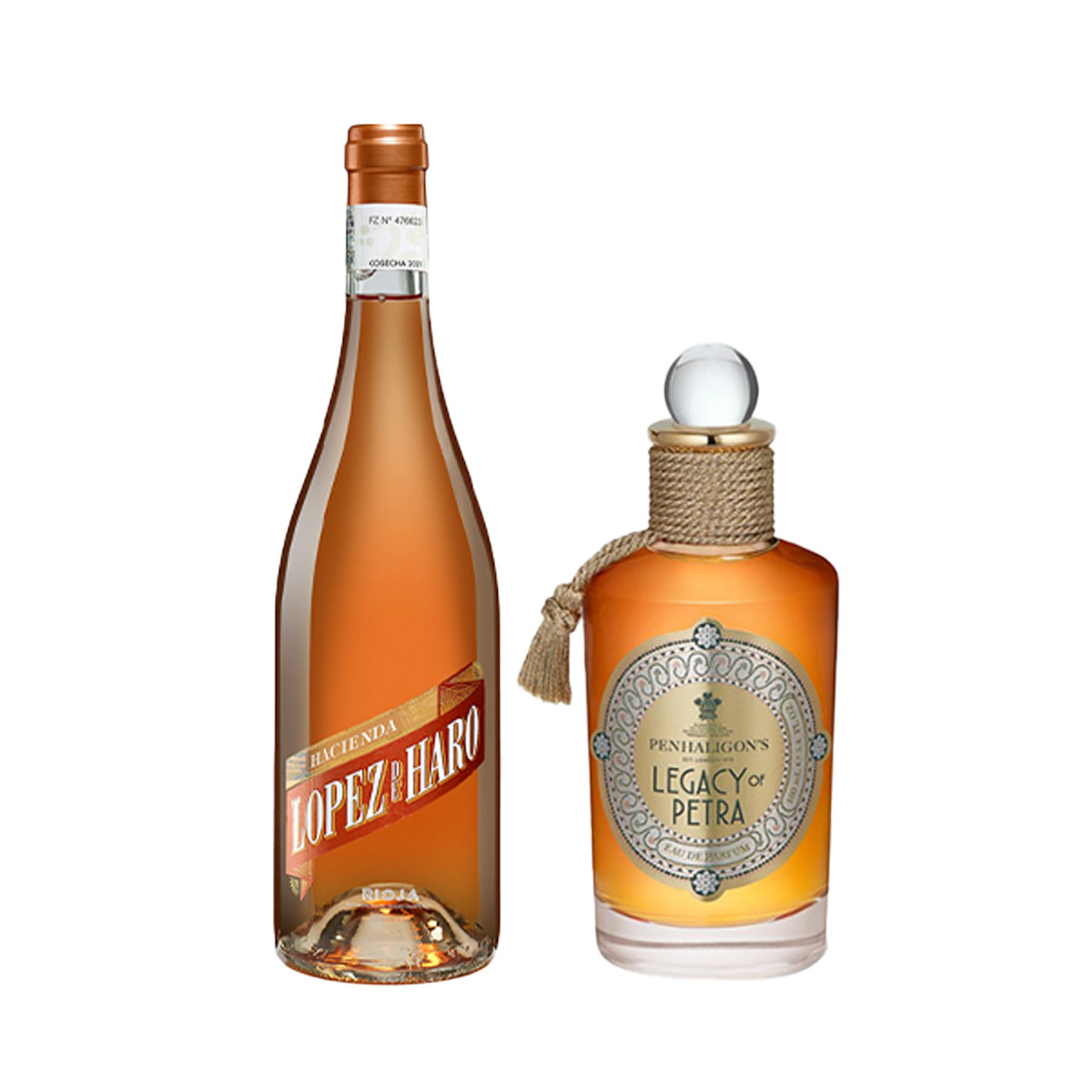 Flasche und Parfum mit orangenem Inhalt