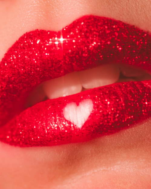 red glitter lips with a heart