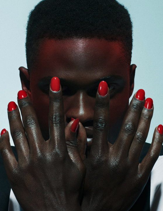 man with red nails