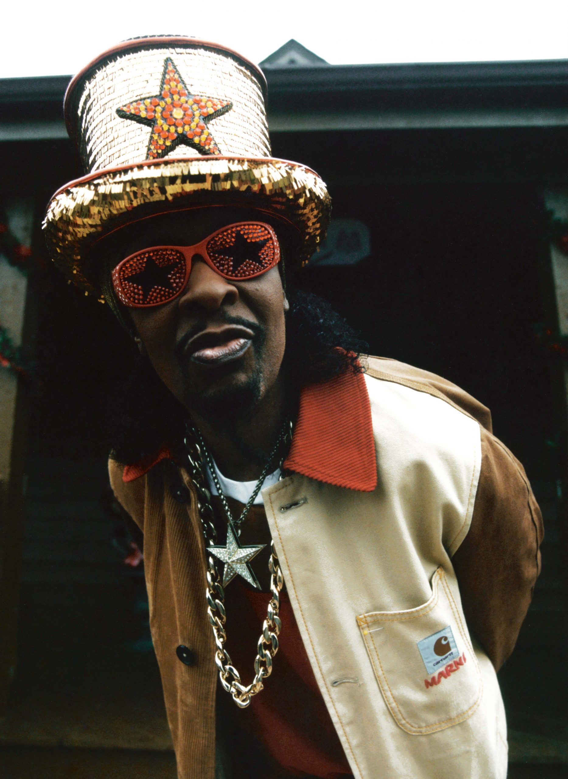 Funk artist Bootsy Collins, wearing the new Marni X Carhartt WIP collaboration